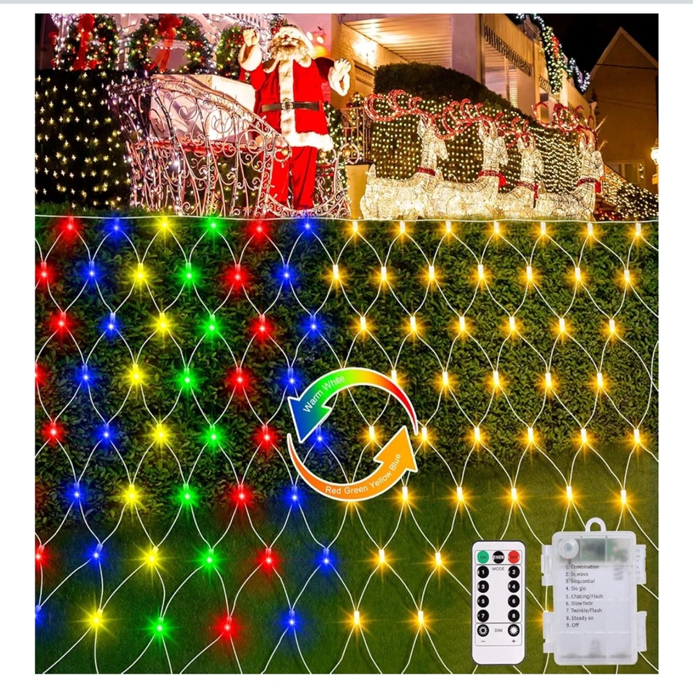 CHRISTMAS NET LIGHTS, 100 LED, BATTERY-OPERATED, REMOTE, DUAL COLOR CHANGING